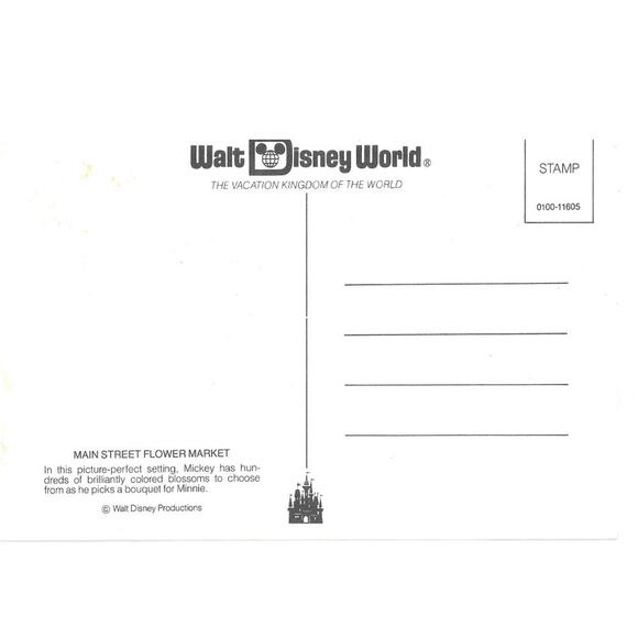 Main Street Flower Market Walt Disney World Minnie & Mickey Postcard Unposted - Picture 2 of 2